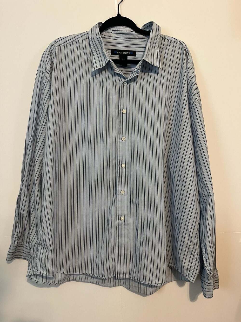 Architect Men's XXL Blue Striped Long Sleeve Button Down Shirt 100% Cotton